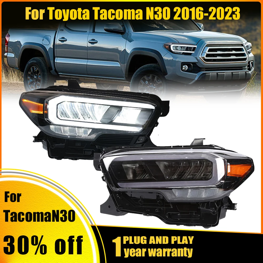 

Передняя лампа автомобиля, полностью светодиодные фары в сборе, прозрачные линзы, парковочный фонарь для Toyota Tacoma 2016 2017 2018 2019 2020 2021 2022 2023