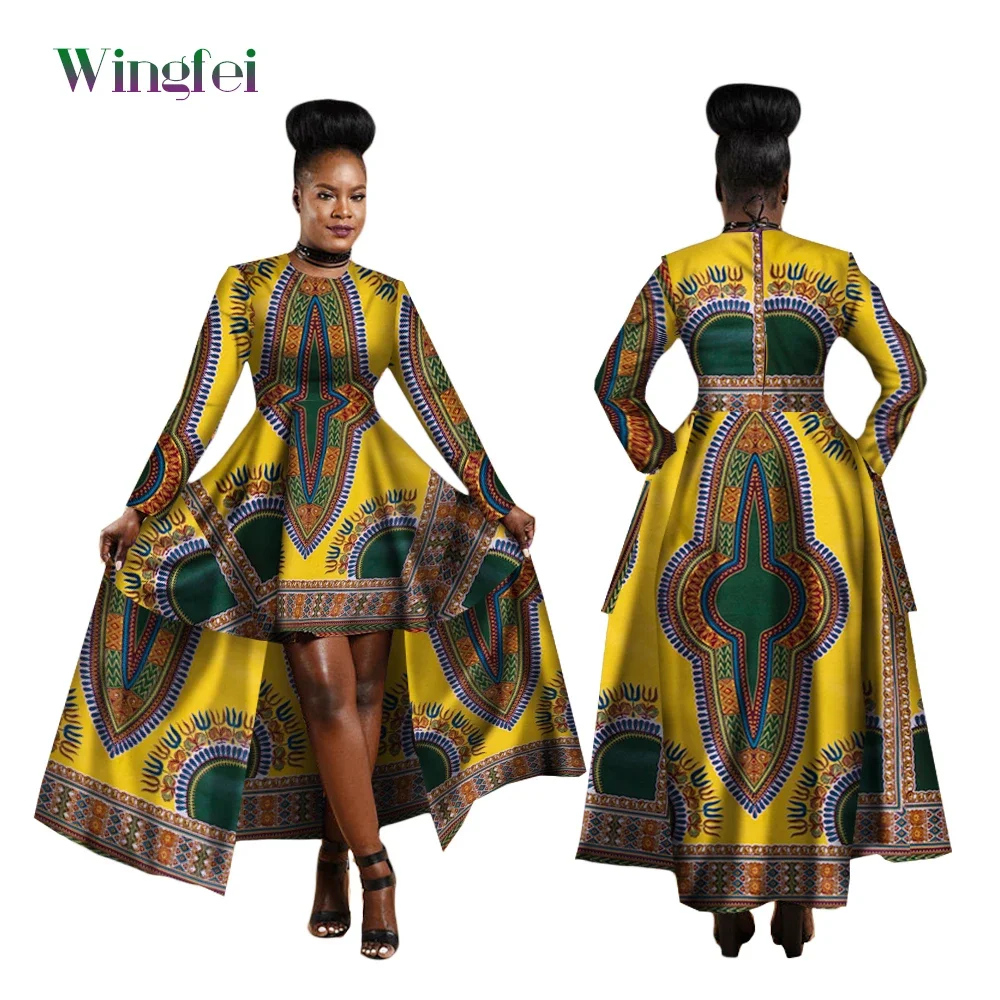 African Dresses for Women Dashiki Kente Style Print Dress Cotton Wax Print Sexy Maxi Long Dress for Ladies Africa Clothes WY1268