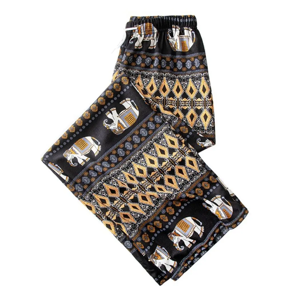 Colorful Thai Elephant Printed Pants Comfy Boho Pattern Wide Leg Pants for Women High Waist Casual Women's Harem Pants Festival
