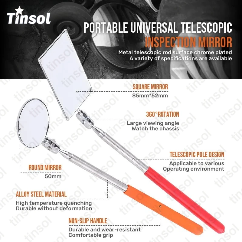 TINSOL Telescoping Extendible Rotatable Round Inspection Mirror Auto Detection Hand Tools Set for Mechanics Vehicle Inspection