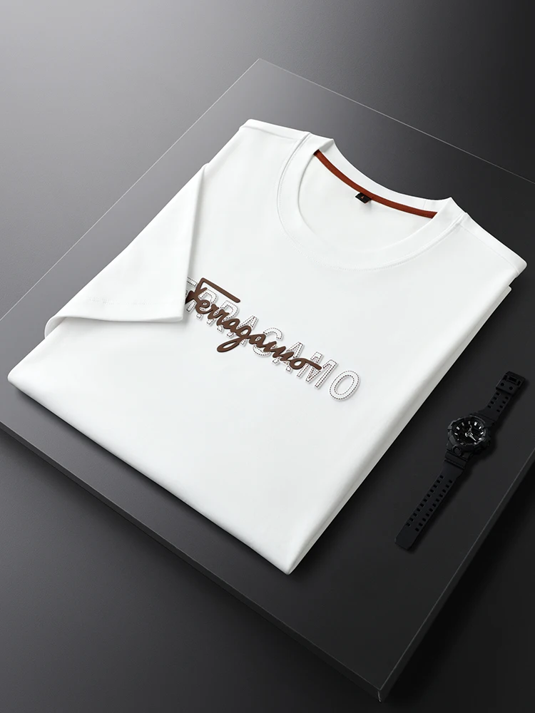 

Мужская летняя футболка из чистого хлопка, белая, с круглым вырезом, коротким рукавом, приталенного кроя, дышащая, влагоотводящая, модная.