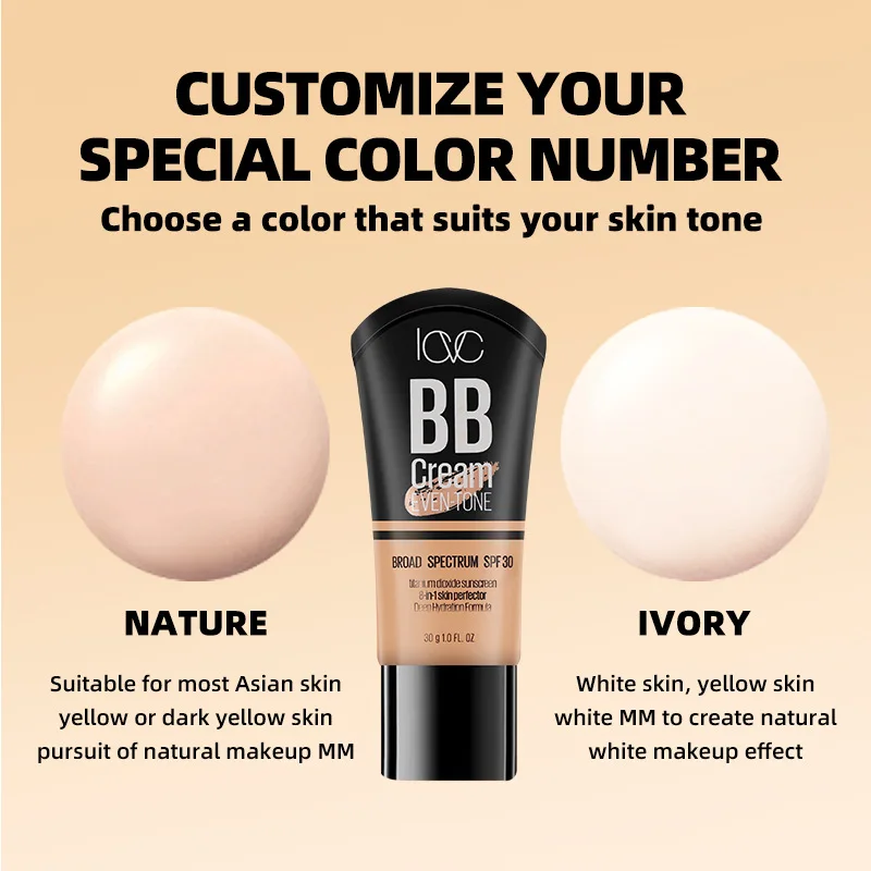 SPF30 Moisture Sunscreen BB Cream Liquid Face Base Foundation Whitening BB Cream Foundation Cream Face Makeup Concealer Cream