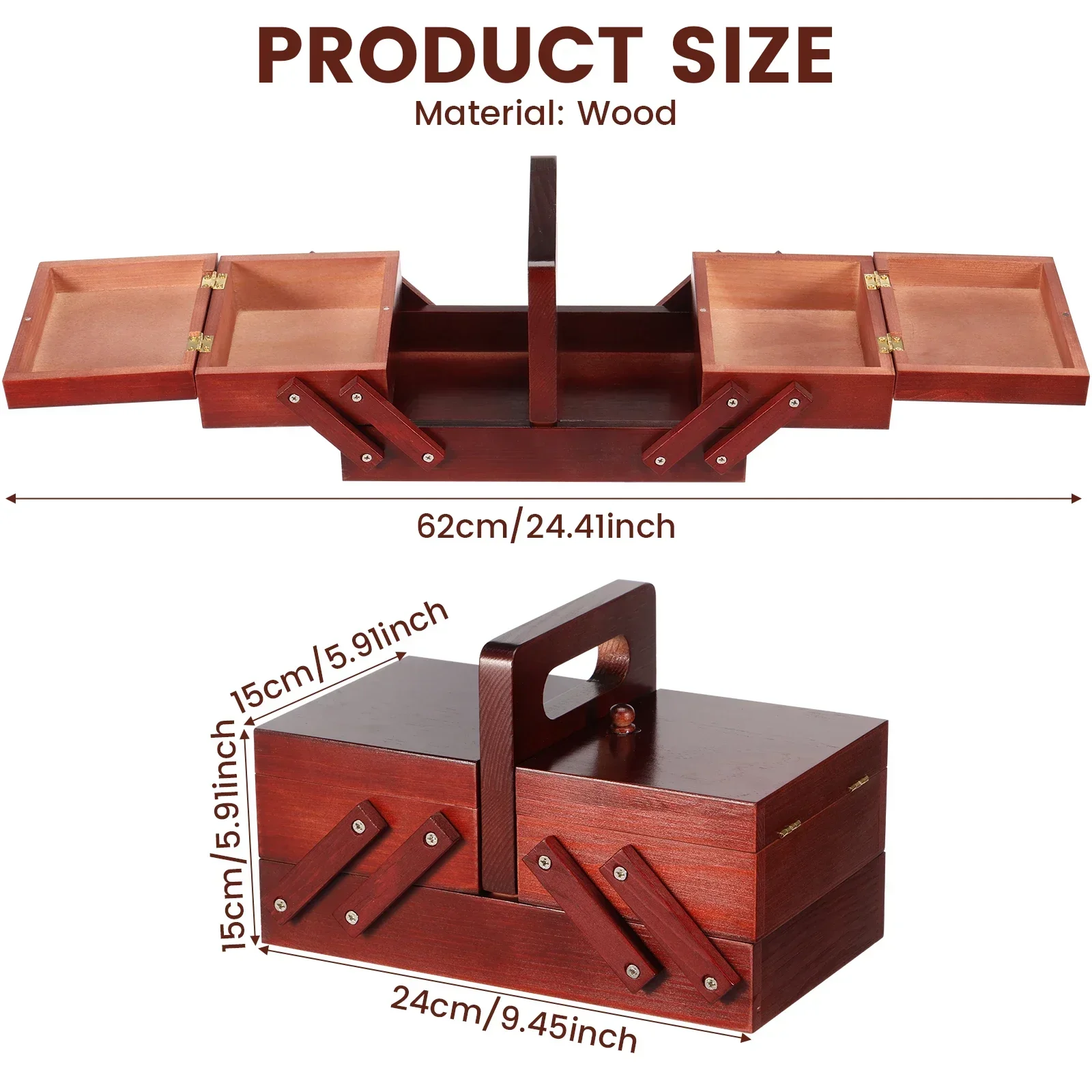 Expandable Sewing Thread Box Wood Vintage Bobbins Empty Sewing Reel Basket with Handle Needle Thread Storage Case DIY Tools view 6