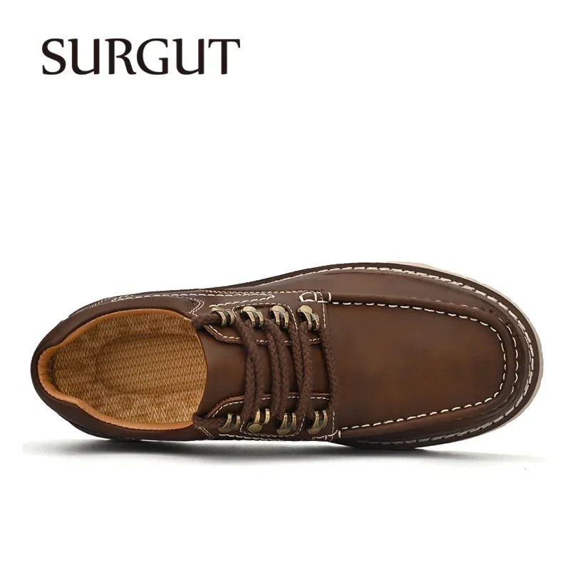 SURGUT New Men Oxfords Shoes Leather Casual High Quality Wear-Resistant Lace-up Classics Outdoor Working Shoes Men Size 38-46