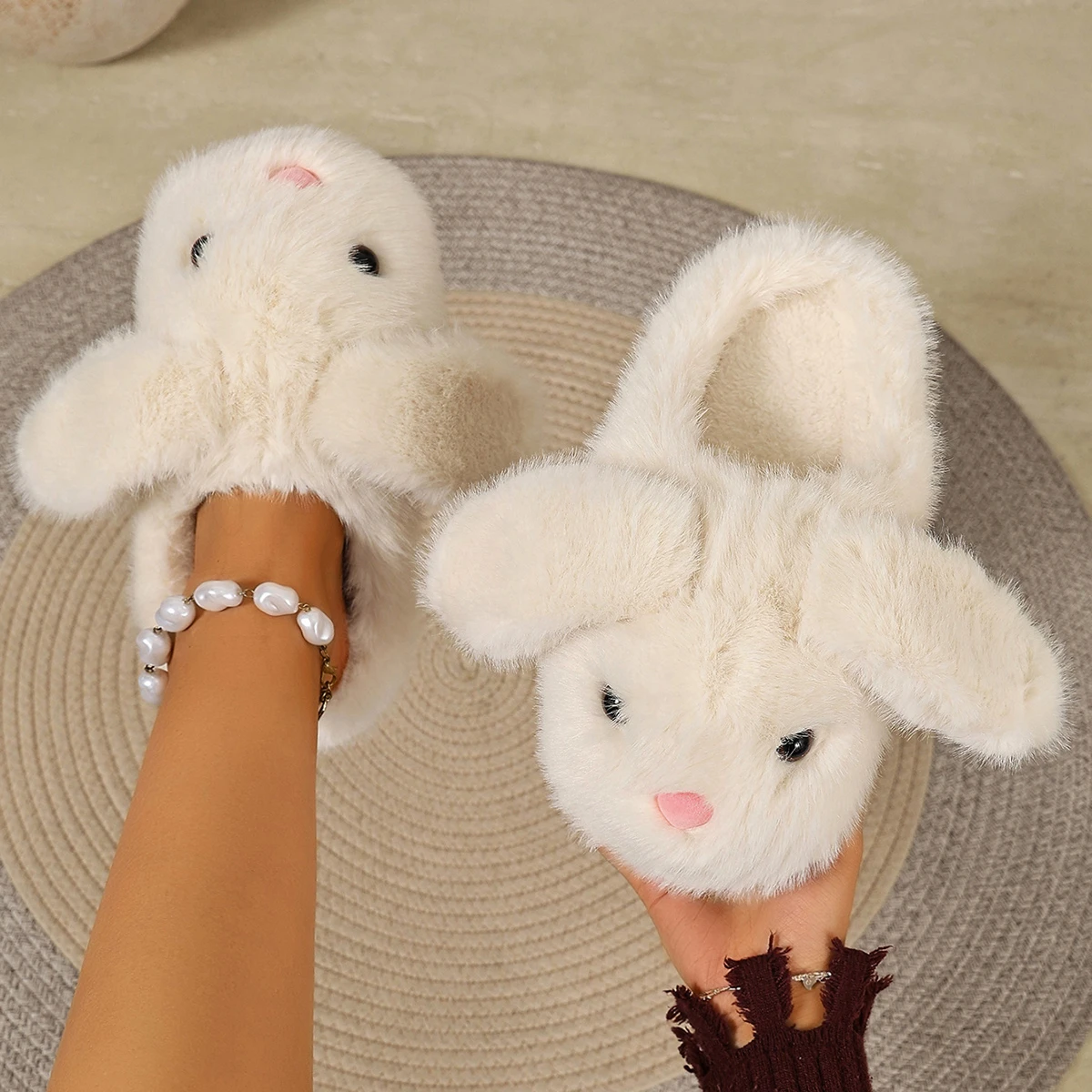 Cute Rabbit Plush Warm Women Slippers Winter New Style Bedroom Home Floor Shoes Parent Child Daily Bedroom Slippers Women