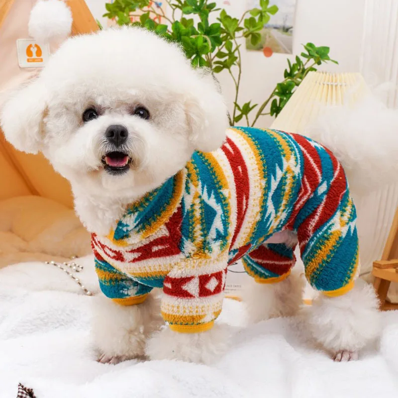 

Fleece Dog Jumpsuit Pajamas Winter Retro 4-Legs Pet Clothes Turtleneck Overalls Pijamas For Small Dogs Chiwawa Puppy Tracksuit L