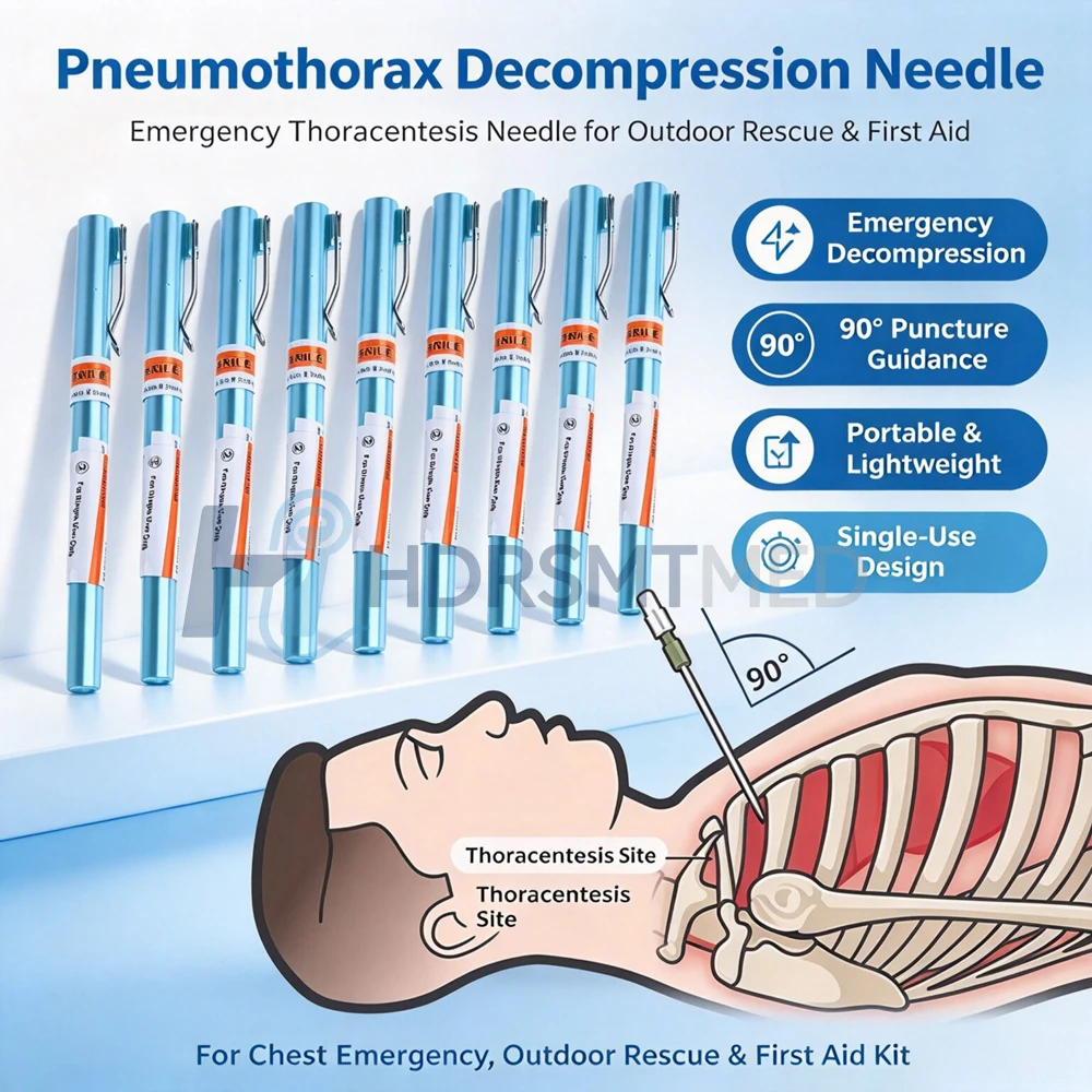 1-100set Emergency Equipment First Aid Kit Tension Pneumothorax Thoracic Needle Medical Chest Decompression Needle