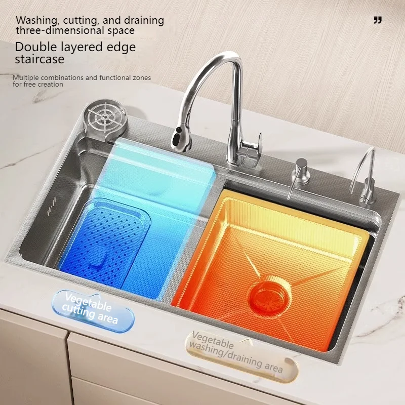Sink,Silver Slots Granule Embossing Dishwash Basin 304 Stainless Steel Kitchen Sink Undermount Single Bowl Multifunctional House