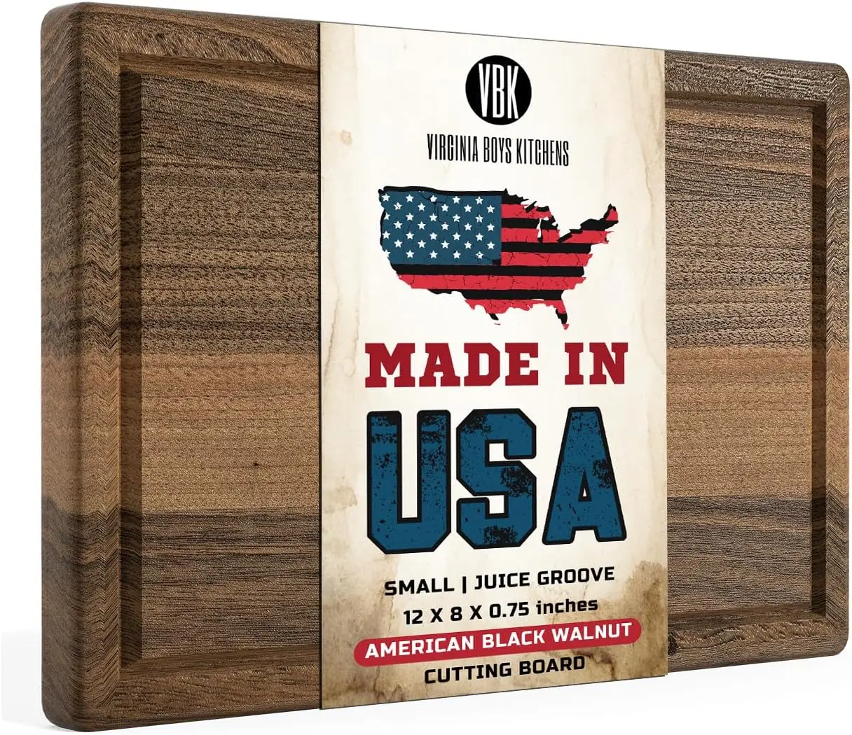 

Sustainable Hardwood Walnut Cutting Board, Butcher Block Made in USA - 8x12 Inches