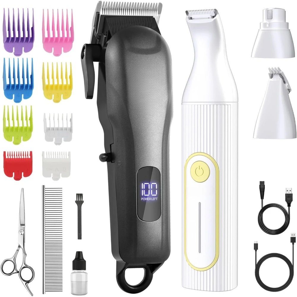 

Dog Clippers for Grooming,Dog Grooming Kit for Heavy Thick Hair&Coats/Low Noise Rechargeable Cordless Pet Shaver