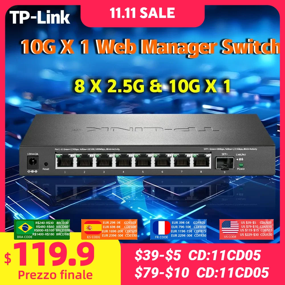 TP-LINK 10000M high-speed network management 8-port full 2.5G switch 10G SFP Ethernet hub repeater Vlan isolated networTL-SE2109