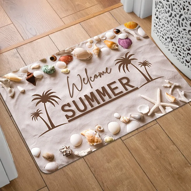 

1pc "Welcome Summer" Beach-Themed Welcome Mat - Non-Slip, Machine Washable Polyester, Summer Theme Decor Durable Welcome Mat
