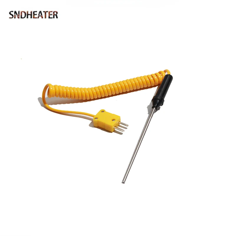 SNDHEATER K Type Bend Thermocouple WRNK-187/104M High Temperature Resistance Probe Sensor 100/200/300mm Spring Wire with Plug