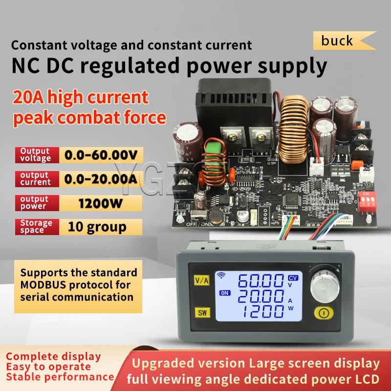 DC6-70V ไปยัง0-60โวลต์20A/15A CNC ที่ปรับได้แหล่งจ่ายไฟ DC โมดูล CV CC step-Down โมดูลสื่อสารแบบอนุกรม