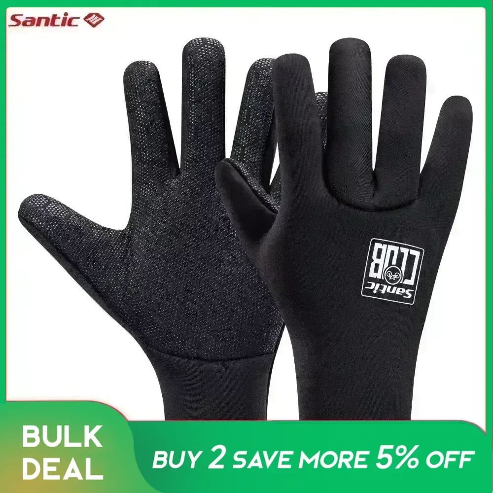 Santic Winter Cycling Gloves Outdoor Silica Gel Pad Shockproof Riding Protective Gear Non-slip Windproof MTB Road Bicycle Gloves