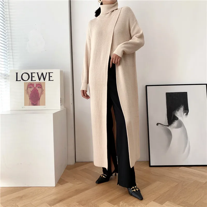 

Pullovers Women Sweaters Long Tops Turtleneck Full Sleeve Jumpers Y2k Streetwear Elegant Splice Knit Casual Autumn Winter 2025