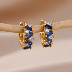 Blue Zircon Earrings for Women Girls New in Stainless Steel Hoop Earrings 2024 Trend Luxury Wedding Jewelry free shipping aretes