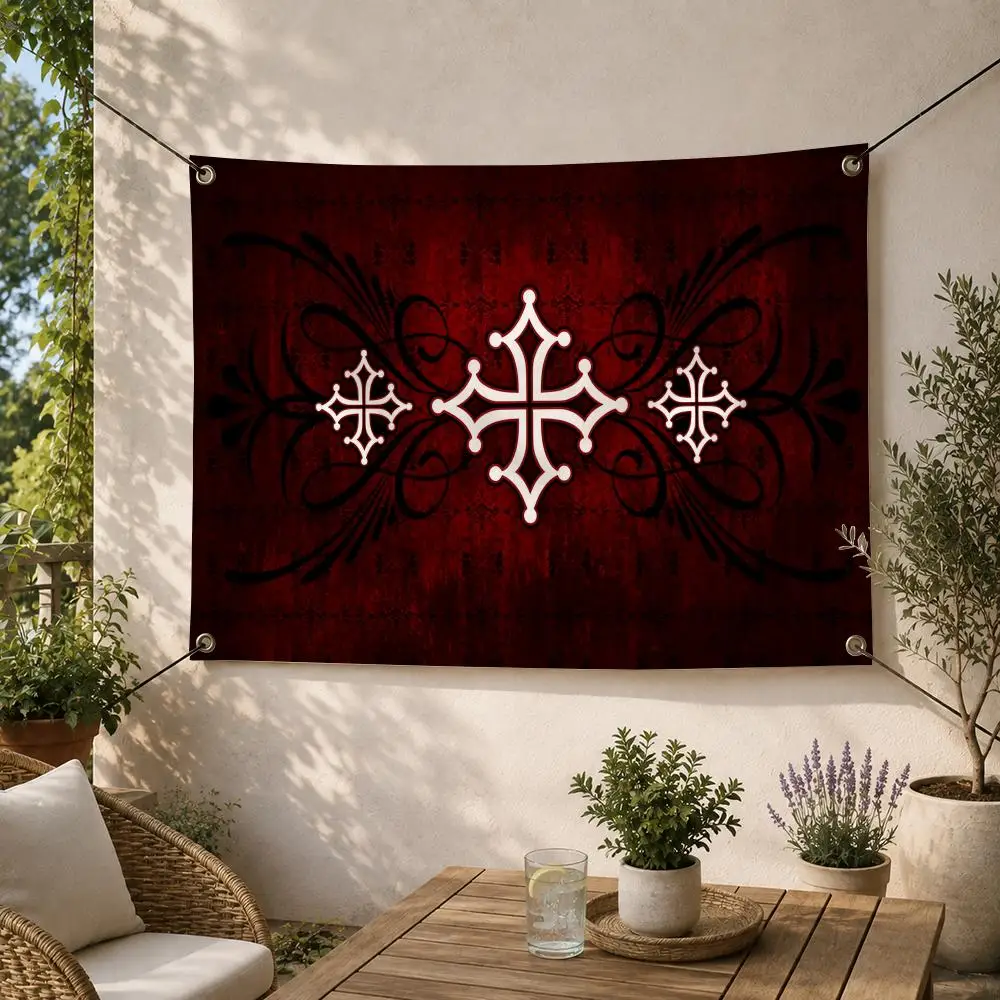 Historic Medieval Cross of Burgundy Flags Decorative Flag Banner for Outdoor Garden Yard Camping Party Home Wall Hanging Decor