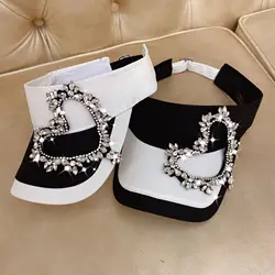 Summer New Product Super Flash Heavy Handmade Rhinestone Love Fashion Empty Top Hat Outdoor Travel Leisure Sun hat Travel Sunscr