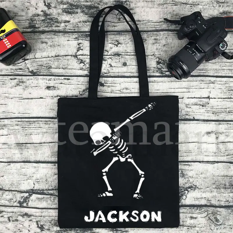 Personalised Trick or Treat Bag Halloween Black Tote Bag Sweet Gift Bag Bag with Handles Small Halloween Party Goodie Bag