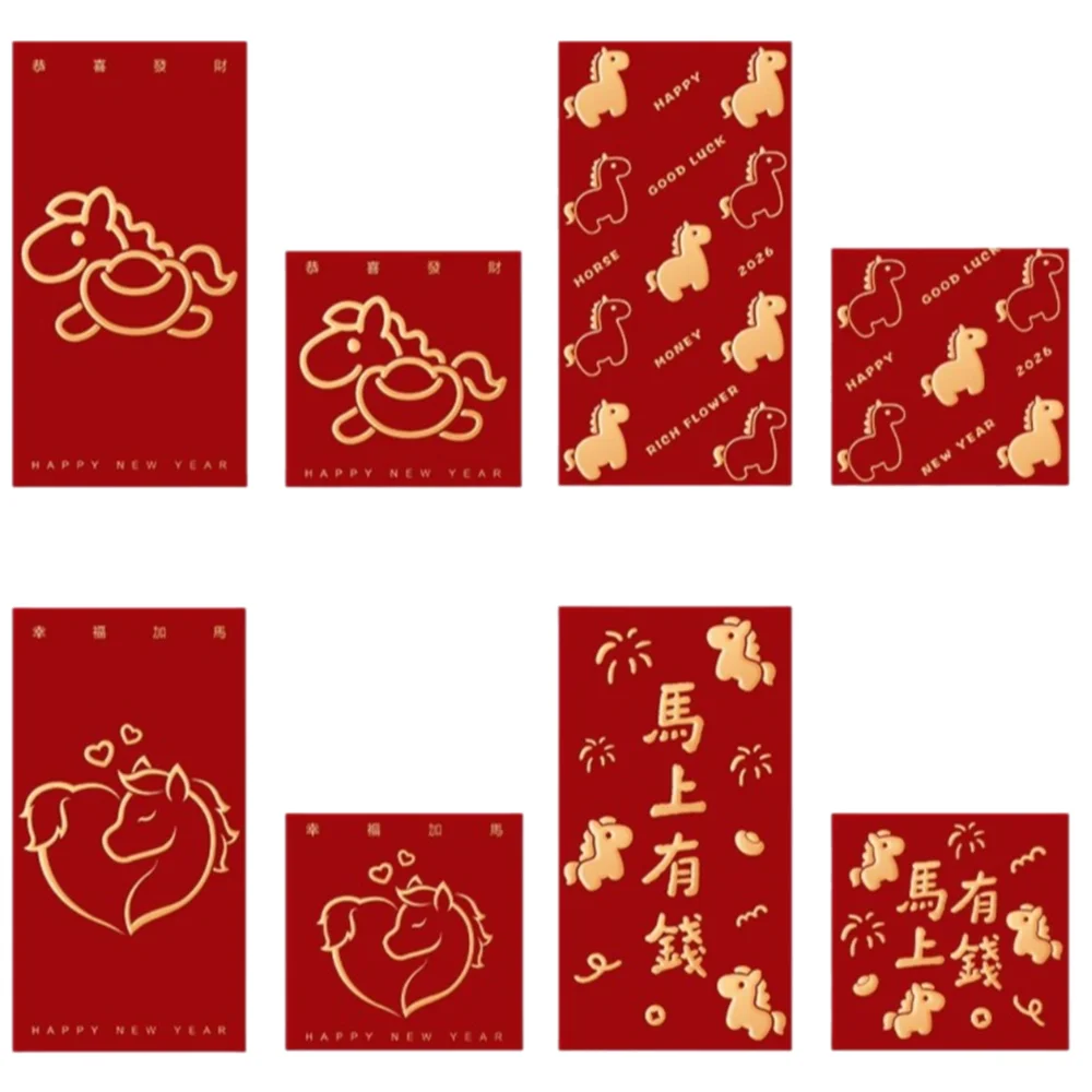 

30Pcs Cute Design Horse Year Red Envelopes Creative Style Small Size Cartoon Red Envelopes Red Color Lucky Money Envelopes