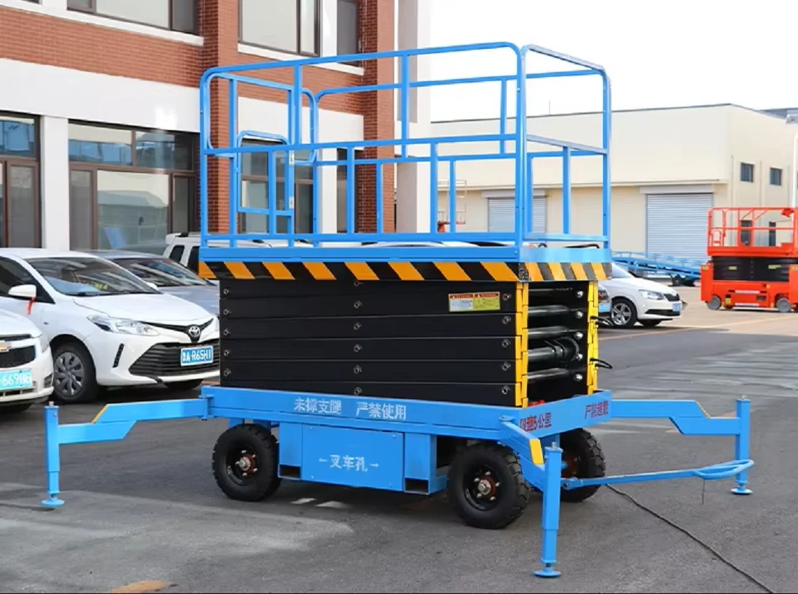 Customized Steel Aerial Platform 6m 8m 10m 12m 14m Traction Skylift Mobile Lifter Hydraulic Towable Scissor Lift 500kg