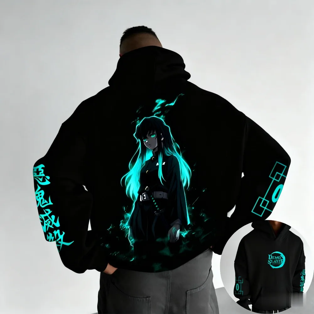 New Demon Slayer Series Oversized Fleece Hoodie Loose New Autumn and Winter Men's and Women's Parent-child Versatile Trendy Coat