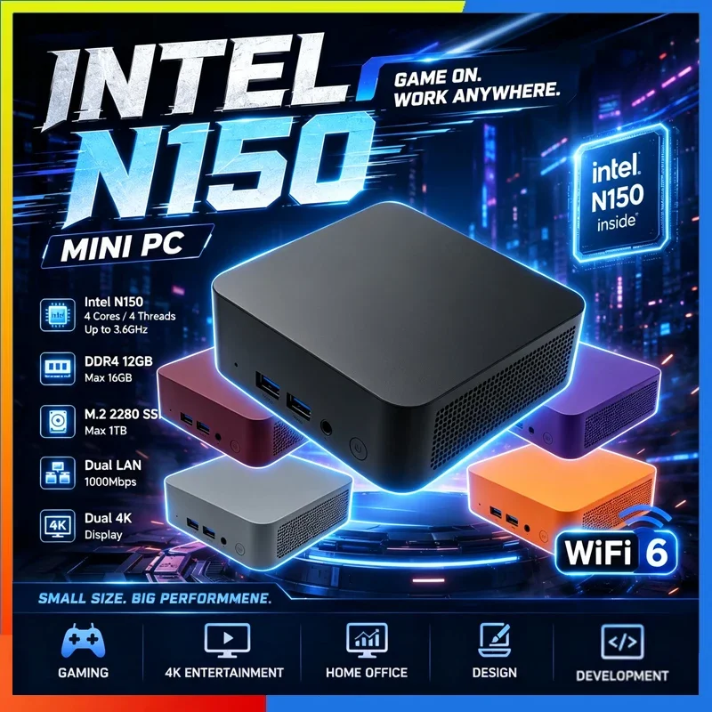 Pocket Mini PC Intel N150 Windows 11 16GB RAM 1TB 2TB SSD WIFI6 BT5.2 4K Gaming Desktop Computer