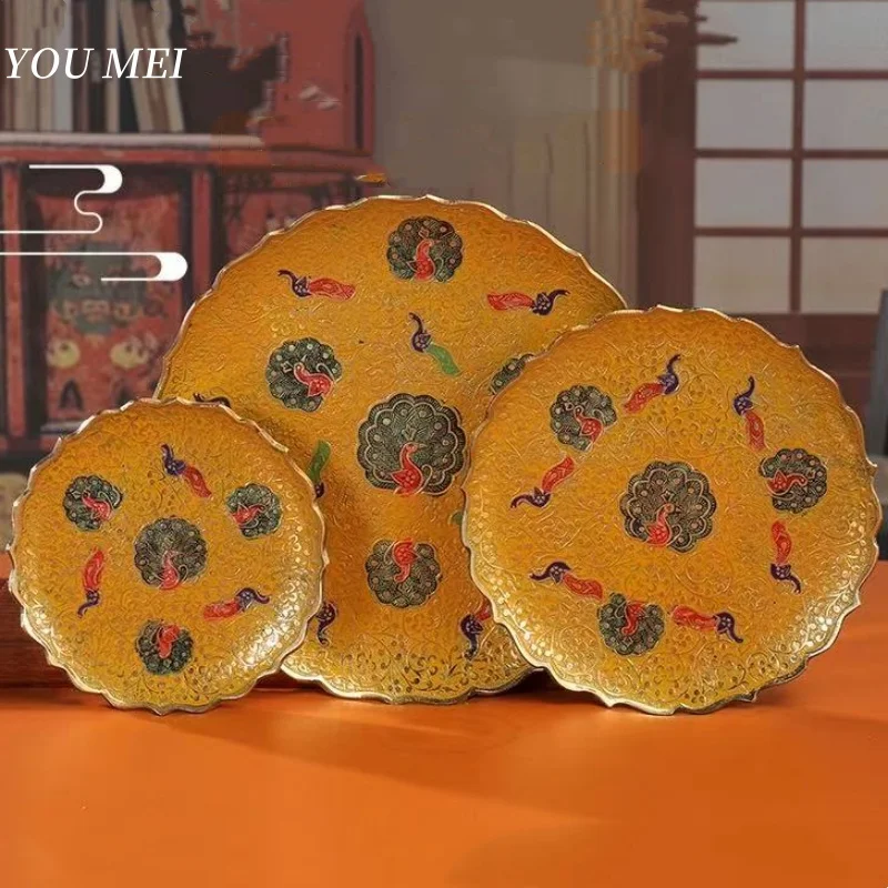 

Nepal Handmade Painted Peacock Fruit Plate,Copper-made,Home Buddhist Offering Plate, Fruit Tray,Sacrificial Plate,Buddhist Items