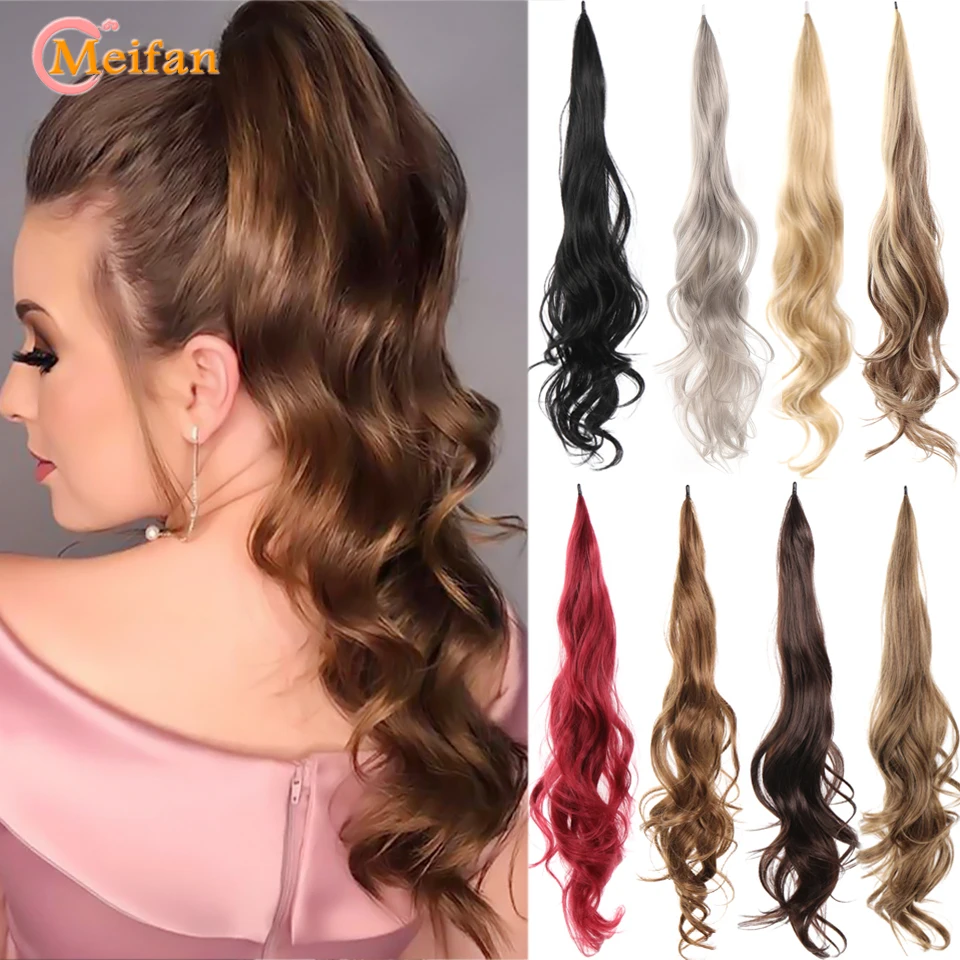 

MEIFAN Synthetic Long Wavy Curly Flexible Wrap Around Ponytail Natural Fake Hairpiece Ponytail Extensions for Women Daily Use