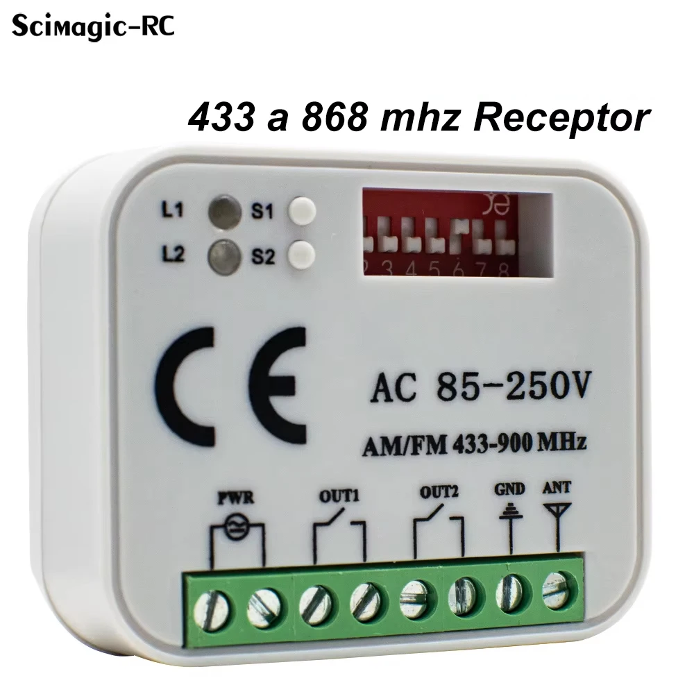 

433 to 868 Mhz Multifrequency Garage Door Remote Control Receiver 2CH Universal 8 dip Multi Brand Controller 7V -250V