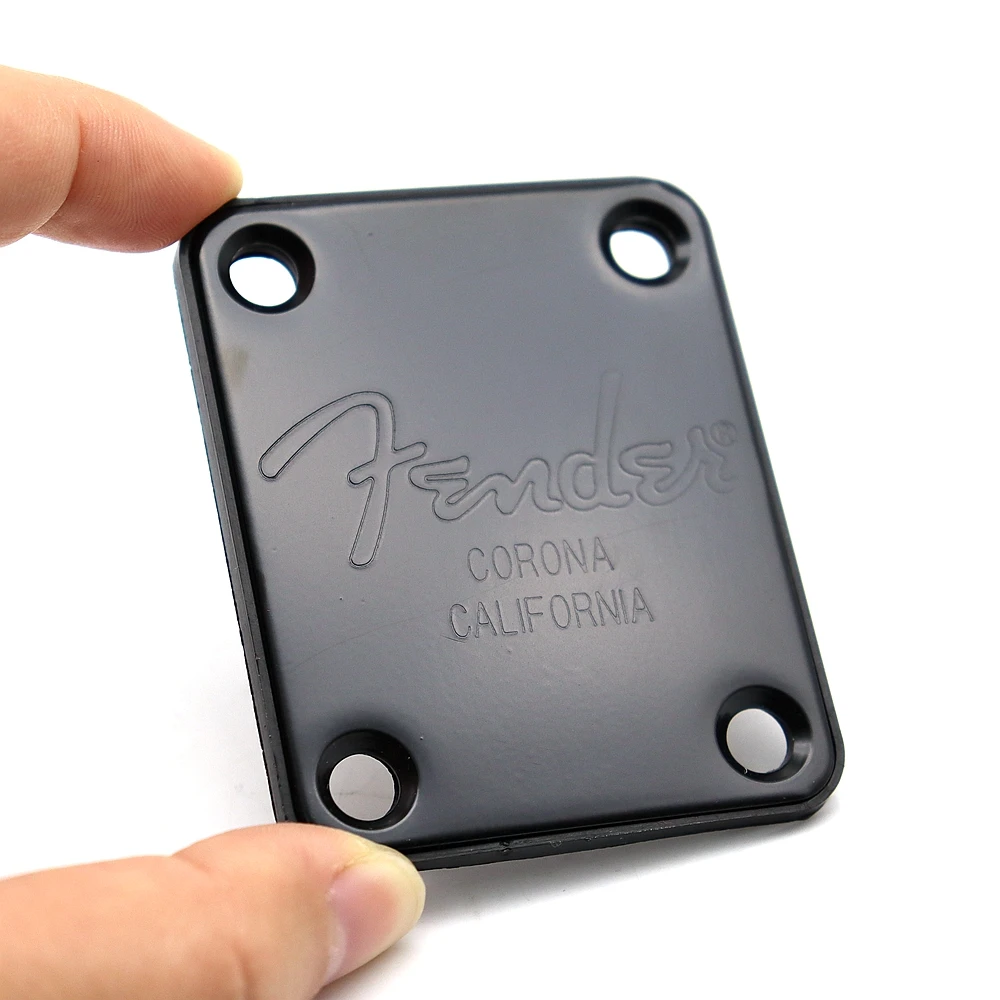 

Guitar Neck Plate Standard 4 Holes with Screws Compatible with ST TL Electric Guitar Jazz Bass with Logo Black