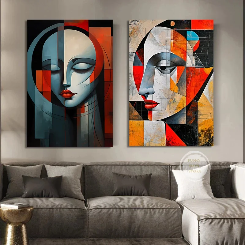 Multiple sizes 1pc frameless Canvas Painting,1pc frameless Canvas Painting Surreal Face Line Artwork Canvas Painting Print Minim