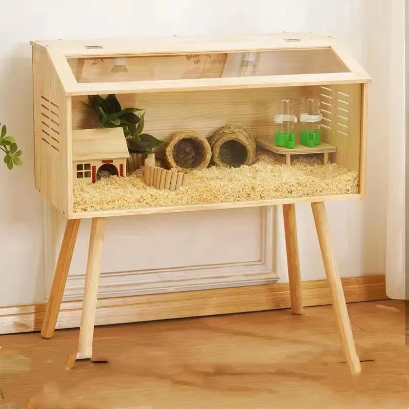Wooden Hamster Cage Oblique Opening Small Animal House hedgehog house for Hamsters Degus Mice or Other Similar-Sized Pets
