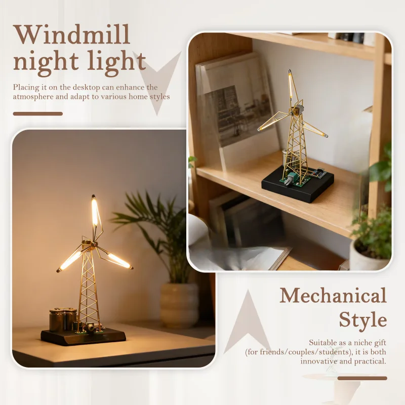 Night Light Windmill Lamp Rotating Rustic Industrial DIY Decorative Atmosphere Lights for Courtyard Patio Garden Bedroom Home