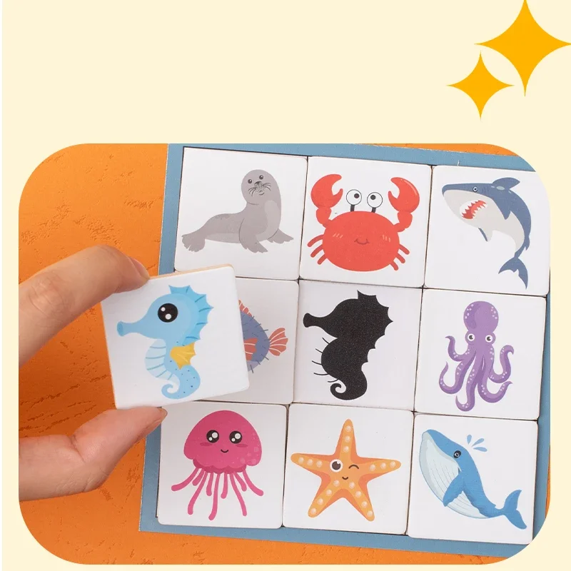 Houten Montessori Vind Vorm Dier Fruit Schaduw Koppelen Vorm Logisch Denkspel Educatief Speelgoed Voor Kinderen