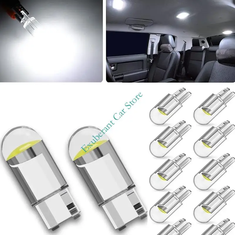 12V White LED Bulb Set, 10 Pack Base Lights with Clear Shell and Side Light Panel for Car Interior Map, Plate,Cabin