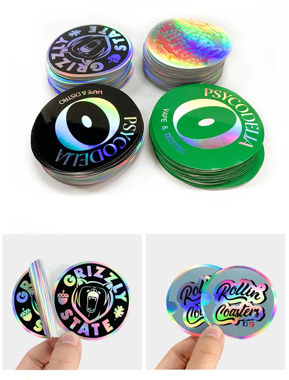 Holographische Aufkleber mit individuellem Logo, wasserdicht, Laser-Silber, Anime, gestanztes Vinyl, transparent, für Laptop, Skateboard, Auto, Hochzeit – Detail 4