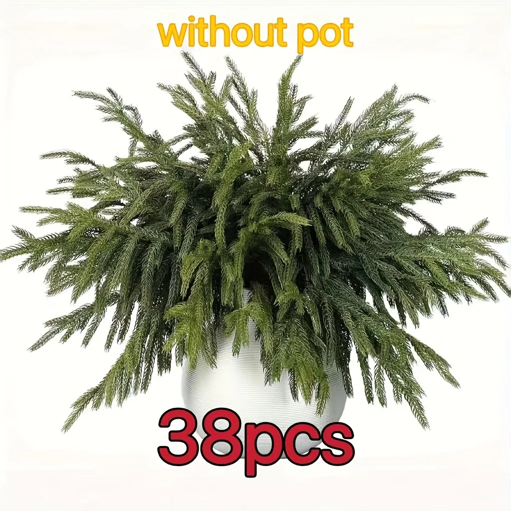 38 قطعة من فروع صنوبر نورفولك الاصطناعية اللمسية حقًا-13.38 بوصة سيقان كاذبة دائمة الخضرة، نباتات خضراء بلاستيكية متينة