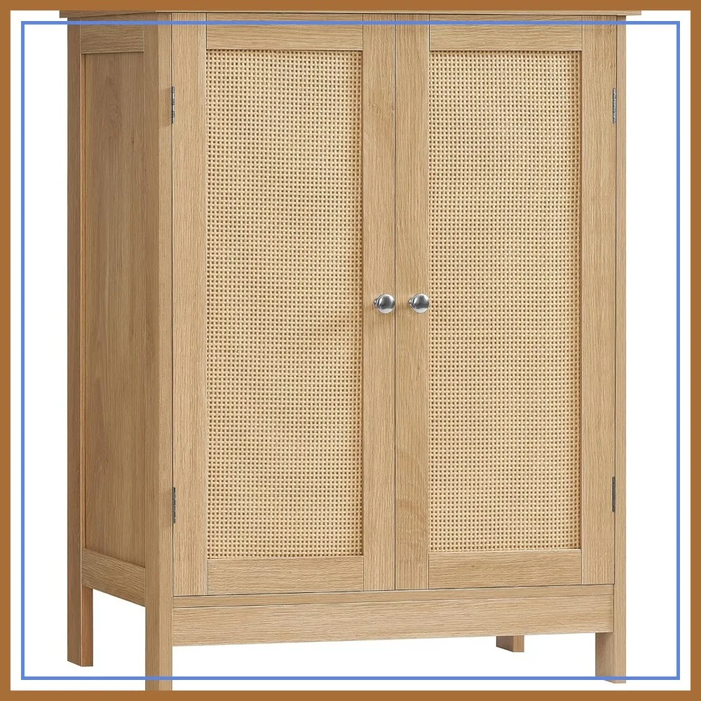 

3-Tier Rattan Storage Cabinet with Adjustable Shelves for Living Room, Entryway, Kitchen, Home Office, 23.4"L x 11.7"W x 31.2"H