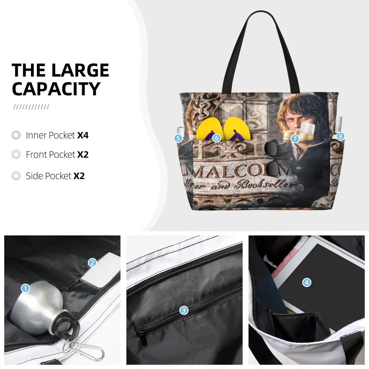 Bolsa de viaje de playa para impresora y librero, bolso de mano personalizable, compras deportivas, regalo de cumpleaños, patrón multiestilo