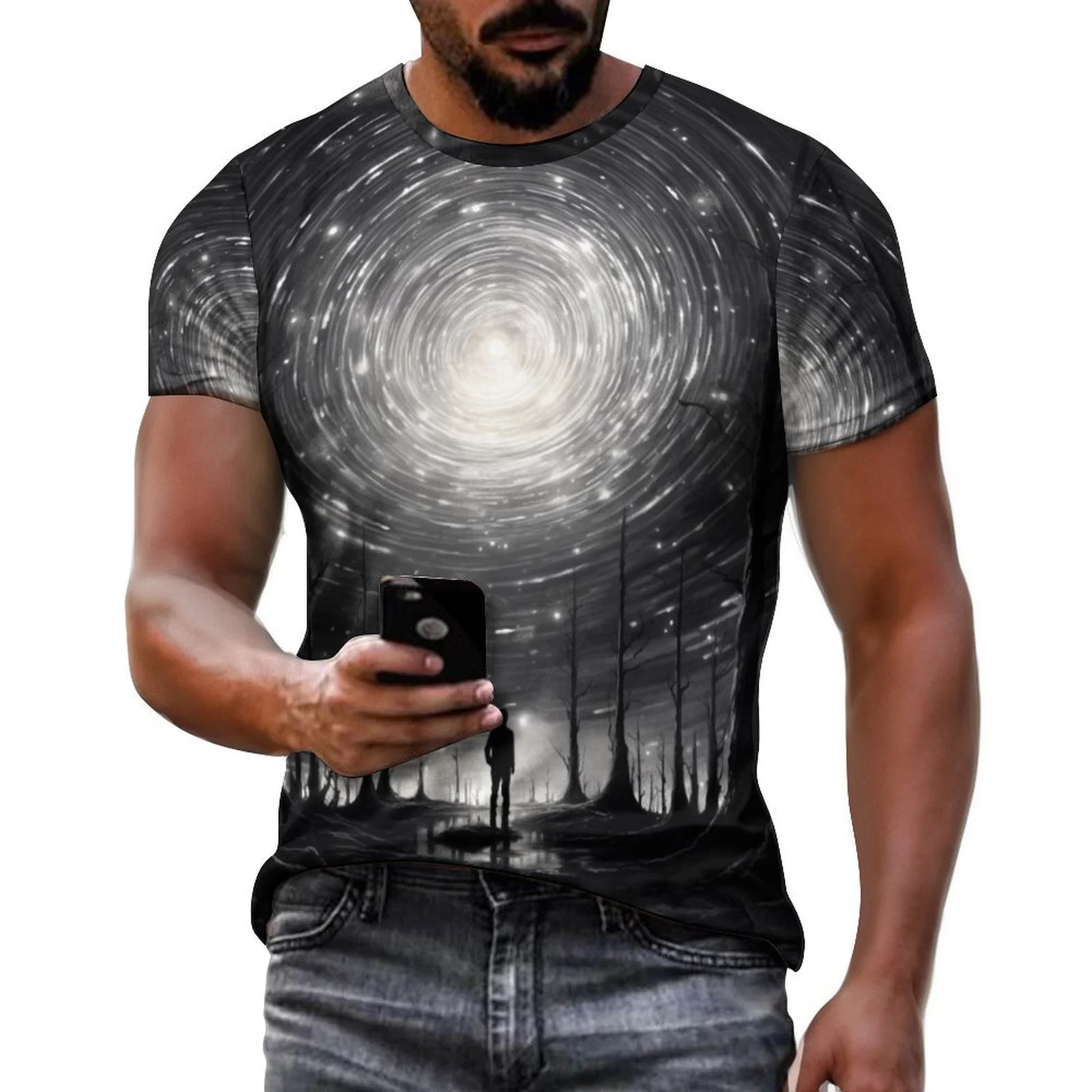 

2024 New Men's 3D Graffiti Starry Sky Pattern T-shirt, Casual Cool Micro Elastic Breathable T-shirt, Summer Outdoor Men's Wear