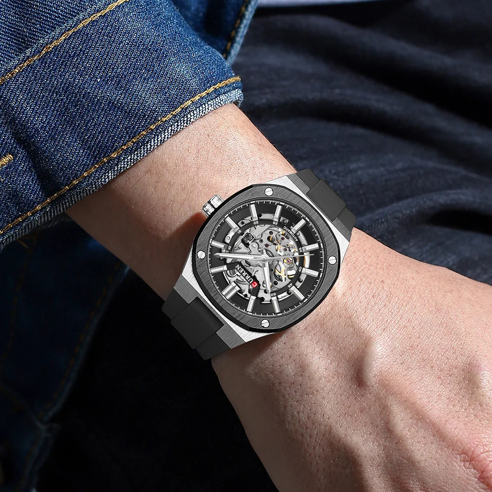 CURREN Watch for Men Automatic Mechanical Original Waterproof Silicone Strap Luminous Business Fashion clock