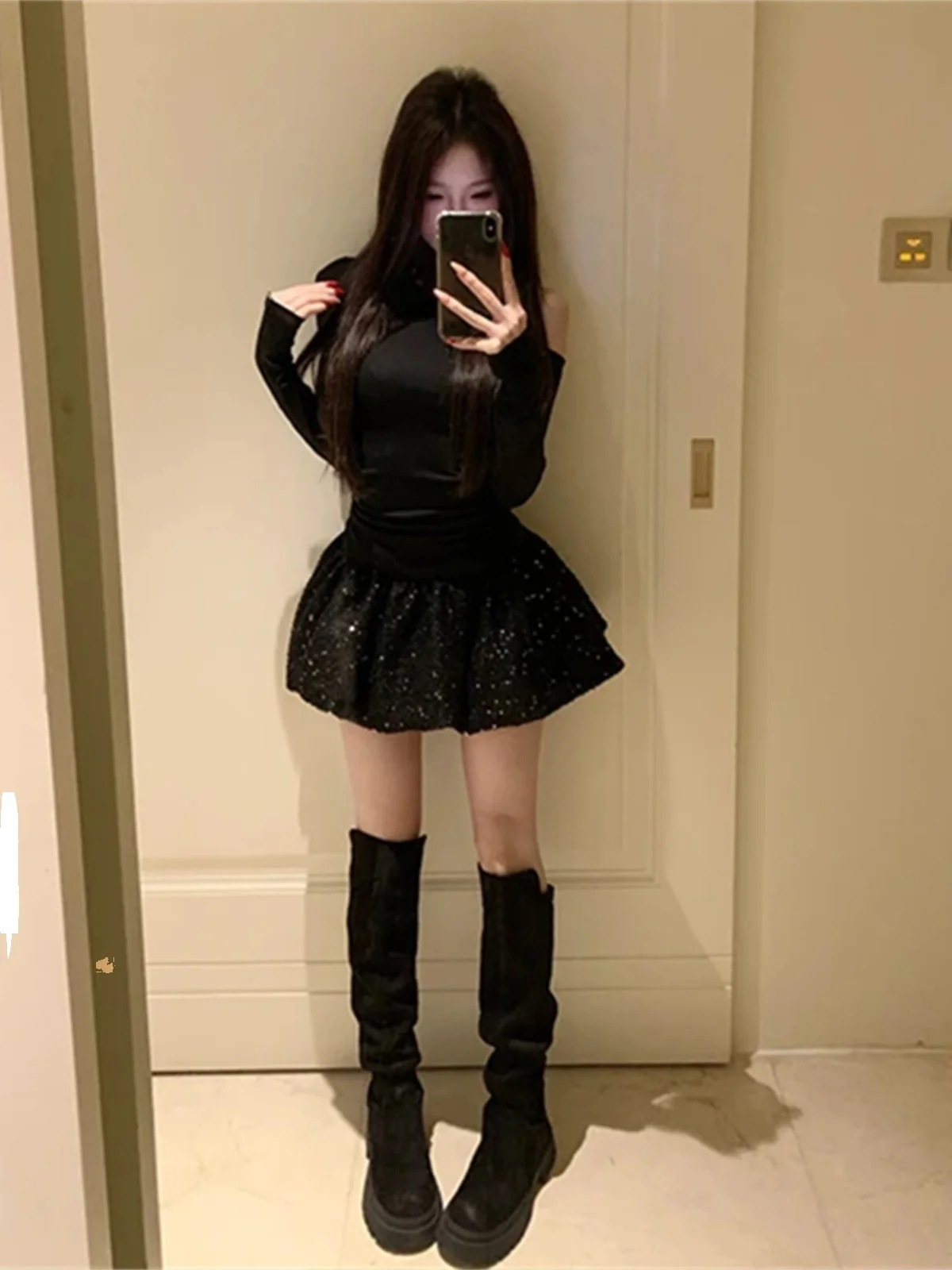 Vestidos de manga comprida feminino borgonha outono inverno lã fuzzy laço em camadas retalhos cintura apertada ajuste regular estilo academia