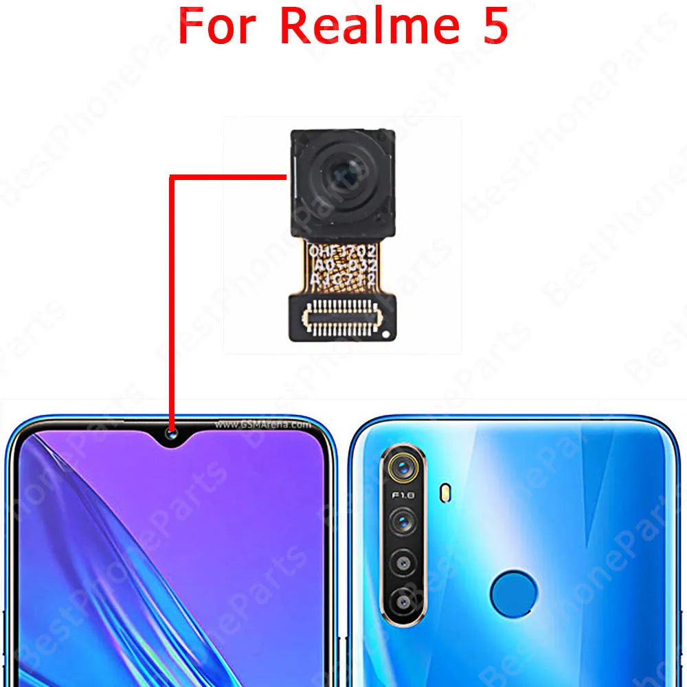 Front Rear Facing Big Back View Camera Module For Realme 5 Pro 5i 5Pro Backside Selfie Camera Spare Parts Flex Cable