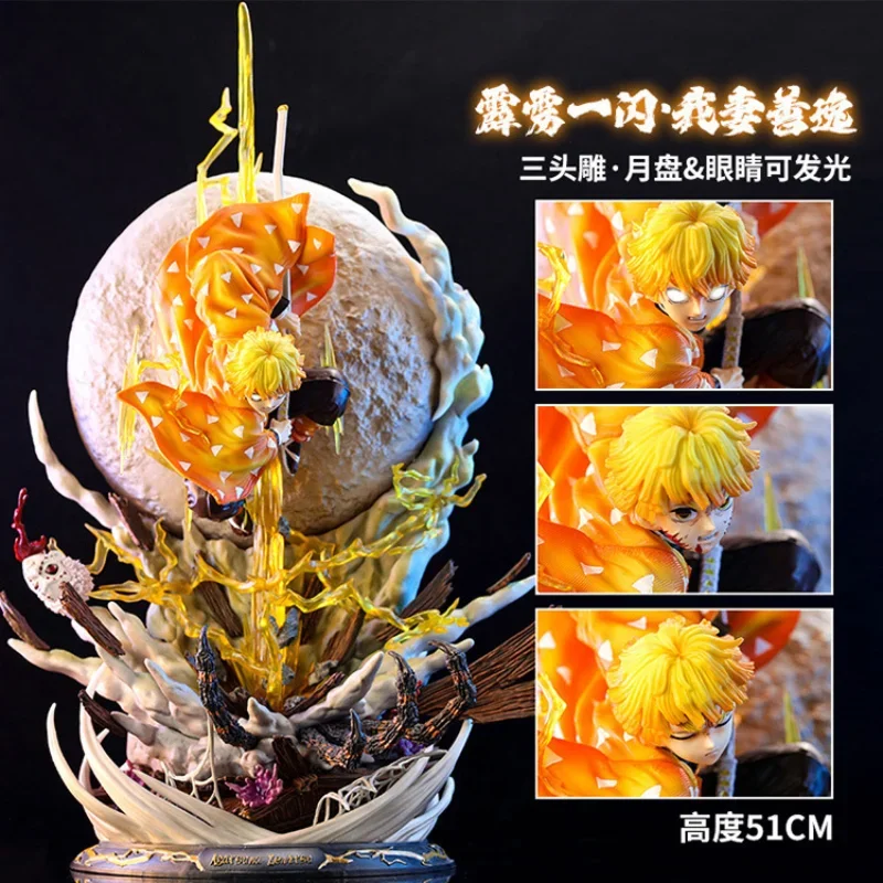 50cm Anime Demon Slayer: Kimetsu No Yaiba Agatsuma Zenitsu Action Figures PVC Model Statue Toys doll Desk Decor Collection Gifts