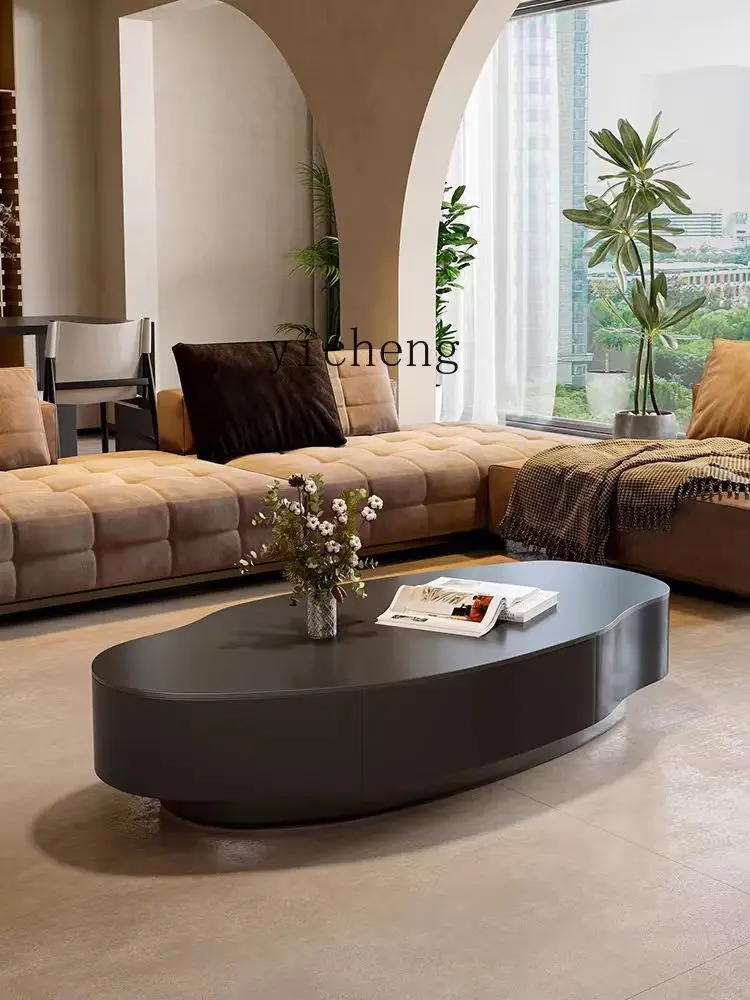 ZF Minimalist Stone Plate Mango Coffee Table Living Room Home Modern Simple and Light Luxury High-Grade Special-Shaped Tea Table