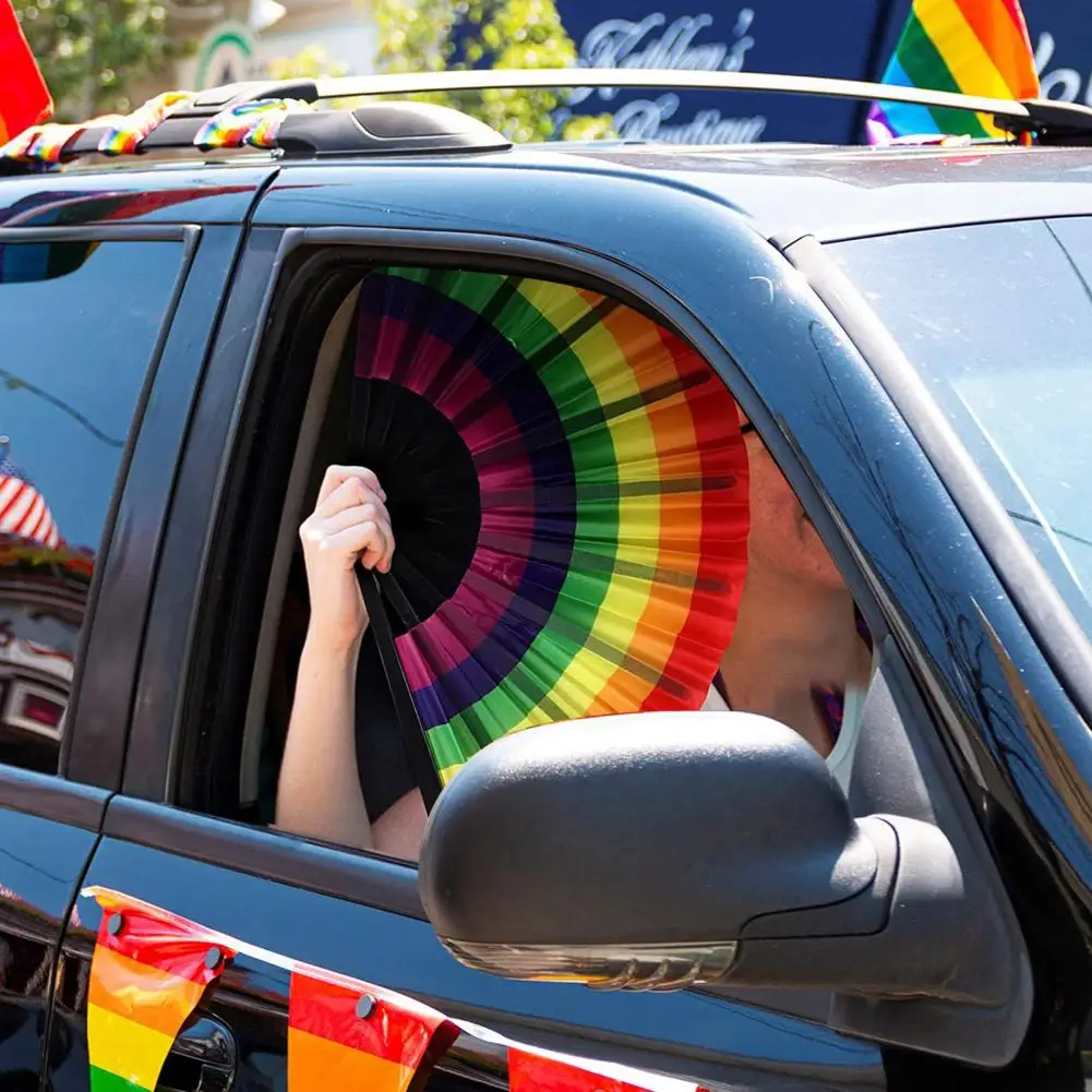 Abanico de mano ondulado Lgbt arcoíris plegable para festivales, eventos, Juego de 2 ventiladores portátiles de mano para fiestas de baile, festivales de música, clubes