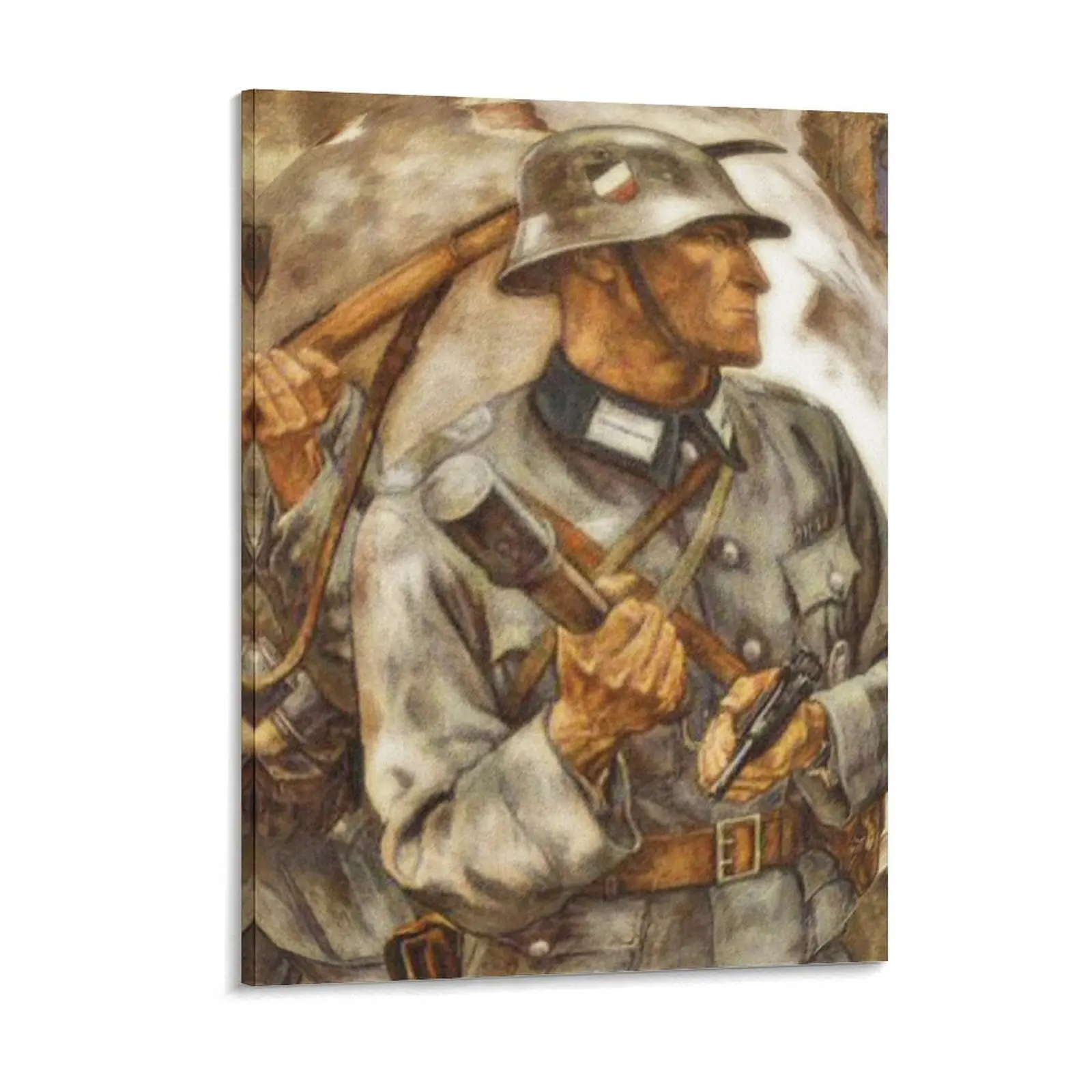 

German Soldier With Stielhandgranate Canvas Painting Plaques Cinema Living Room Create Garage Club Framed Wall Painting