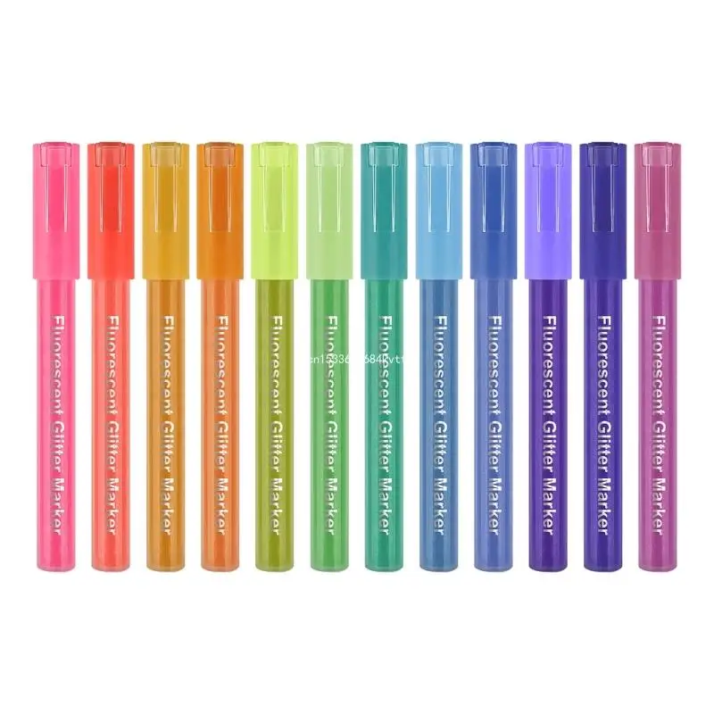 12 Pack Glitter Markers Fine Tip Highlighter Pens forAnime Illustrating and Drawing Marker Pen Gift for Kids Adult Dropship